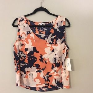 Halston l large tank chiffon abstract floral